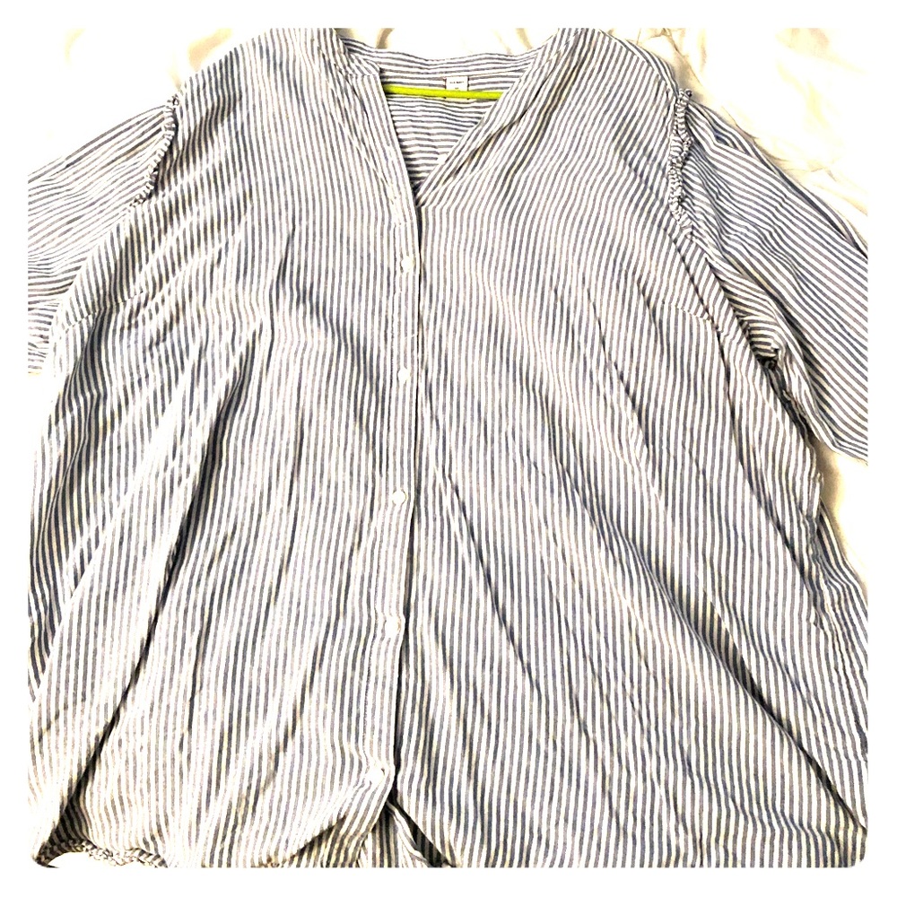 Blue and white striped long sleeve button up
